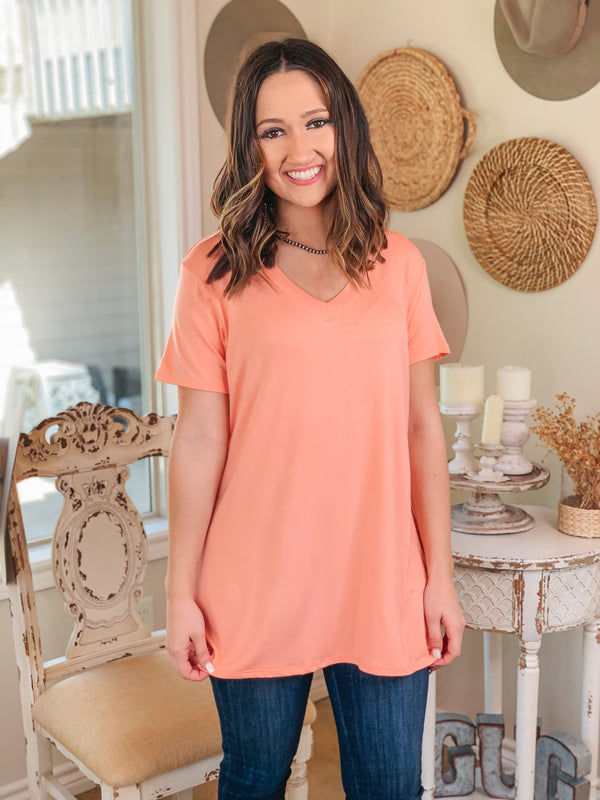 It's That Simple Solid V Neck Tee in Peach