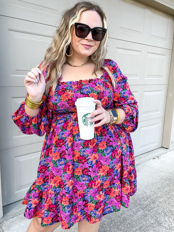 Trip Of My Life Long Sleeve Floral Dress in Purple Mix