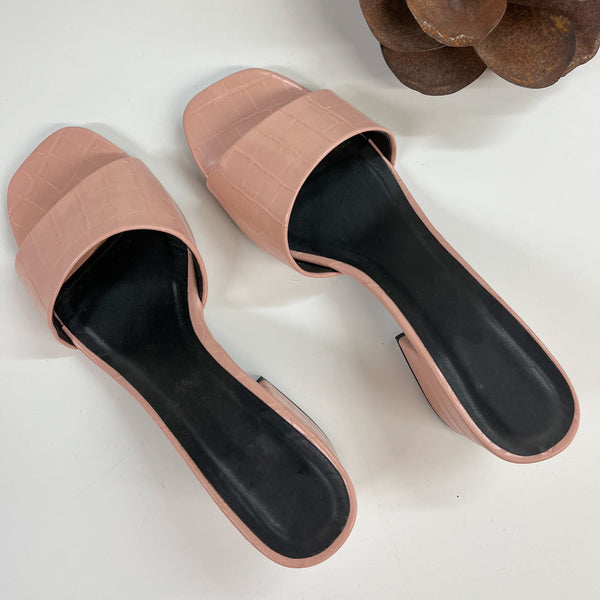 Model Shoes Size 8 & 8.5 | Walk The Walk Mini Block Heels with Strap in Blush Croc