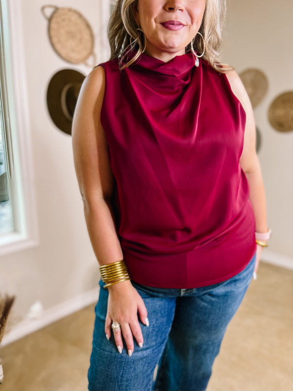 Hot Spot High Cowl Neck Tank Top in Maroon
