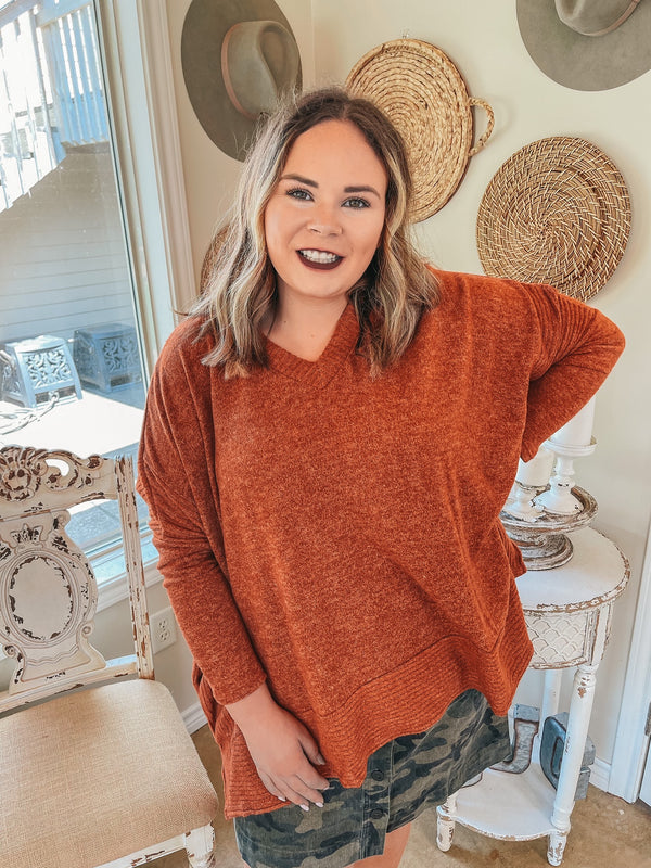 My Softer Side Long Sleeve Poncho Brushed Hacci Top in Rust