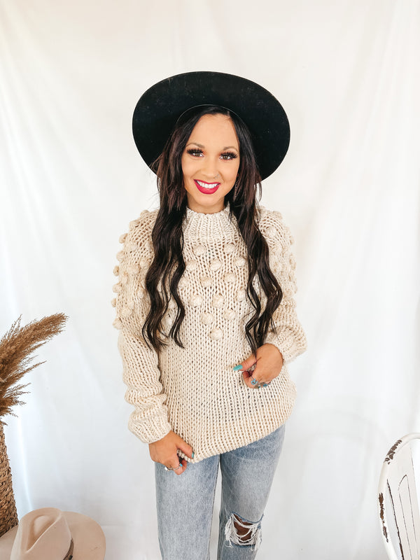 Puff of Magic High Neck Sweater with Pom-Pom Upper in Ivory