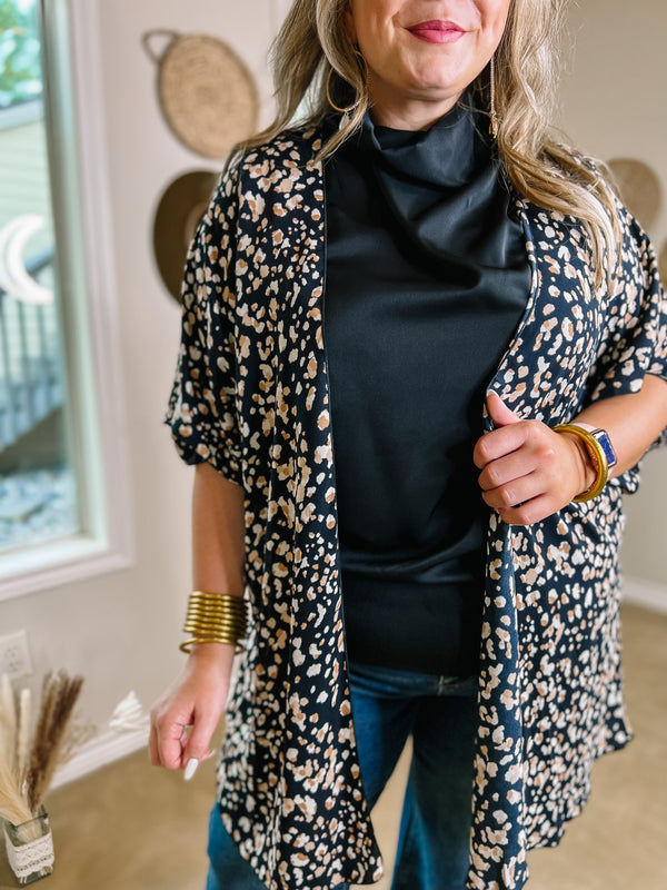 Chic State Leopard Print Kimono with Drop Sleeves in Black