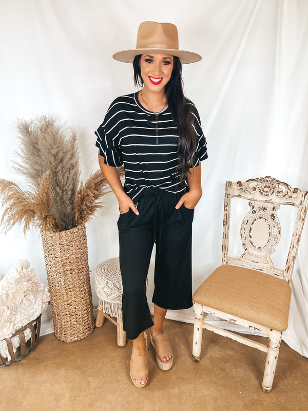 By The Bay Cropped Wide Leg Ribbed Pants in Black