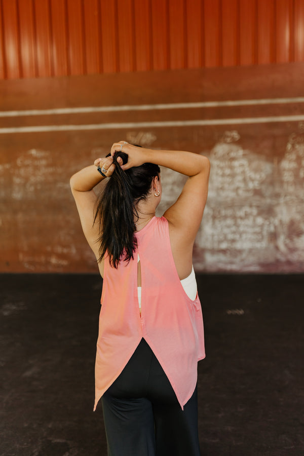Here To Hiit Open Back Tank Top in Coral