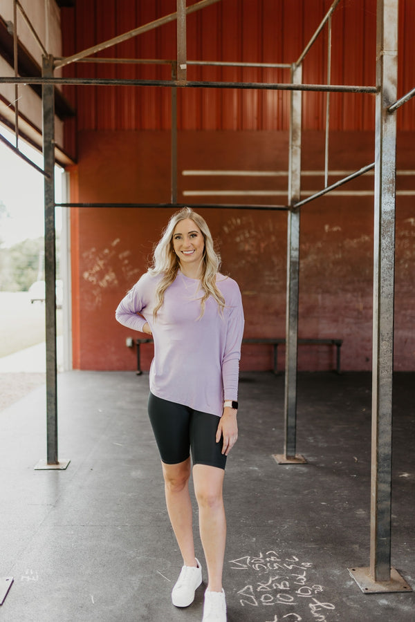 Don't Do Cardio Long Sleeve Top with Side Slits in Lilac Purple