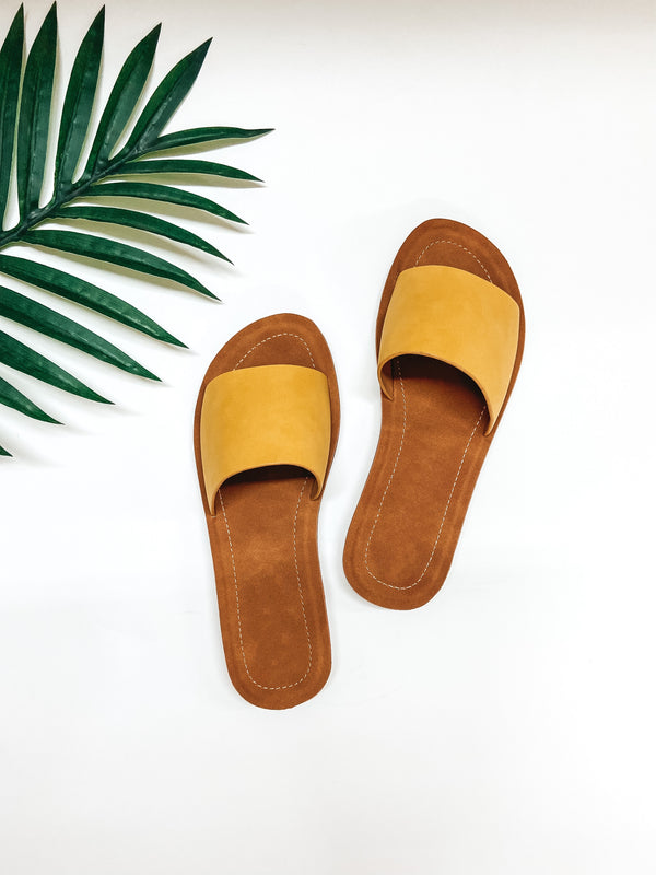 Passing By Single Strap Slide On Sandals in Yellow
