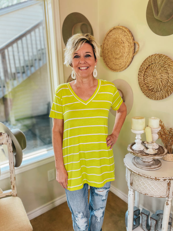 Keep Things Casual Striped V Neck Tee in Yellow