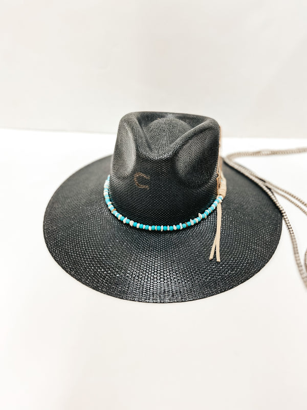 Charlie 1 Horse | Midnight Toker Straw Stiff Brim Hat with Embroidered Feather and Beaded Band in Black