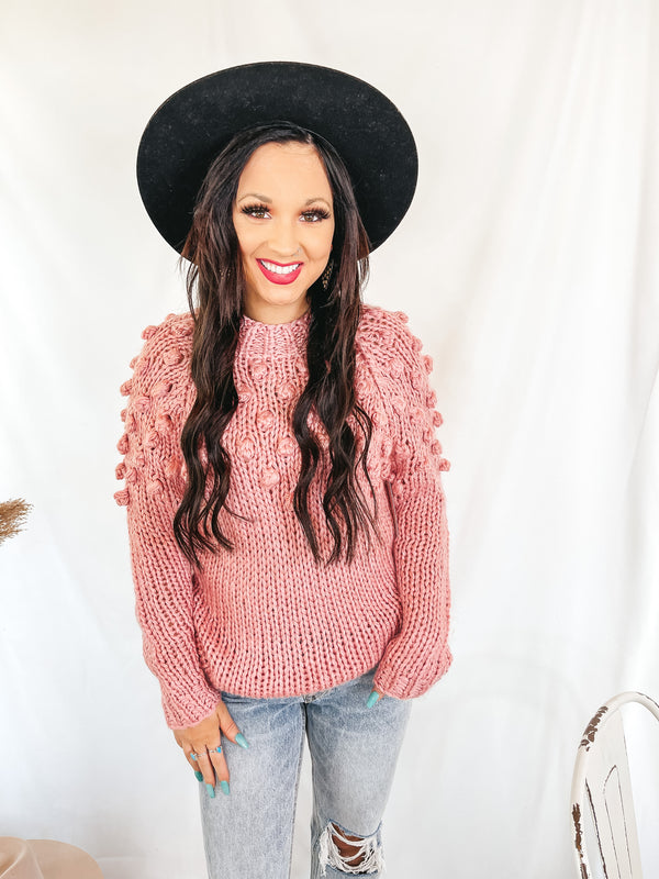 Puff of Magic High Neck Sweater with Pom-Pom Upper in Pink