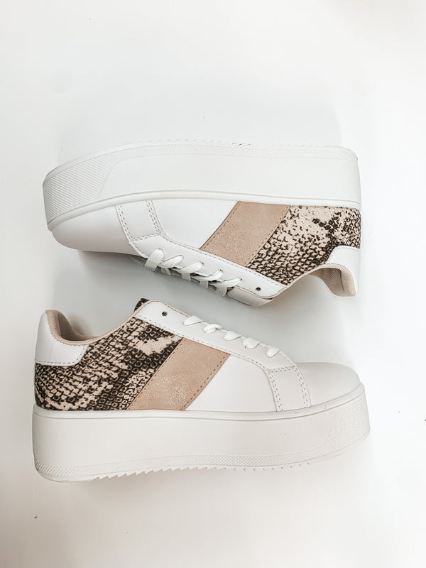 Chasing Chic Platform Sneakers in Taupe Snakeskin