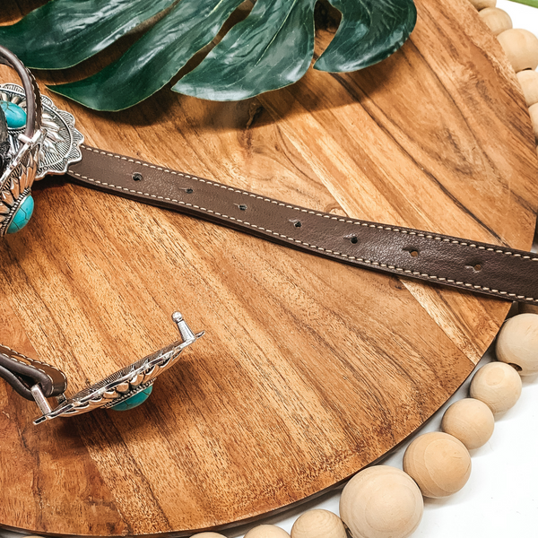 Brown Belt with Silver Conchos and Turquoise Stones