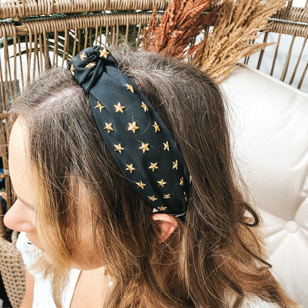 Gold Star Detailed Headband in Black