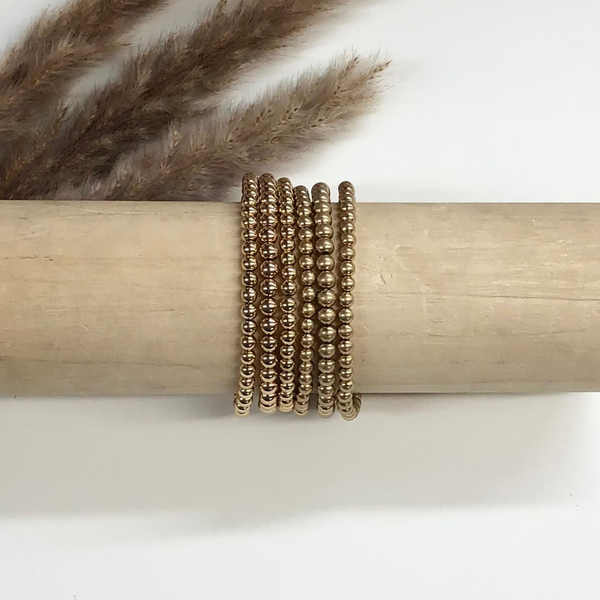 Set of Three | Beaded Bliss 4/5mm Bracelets in Matte Gold
