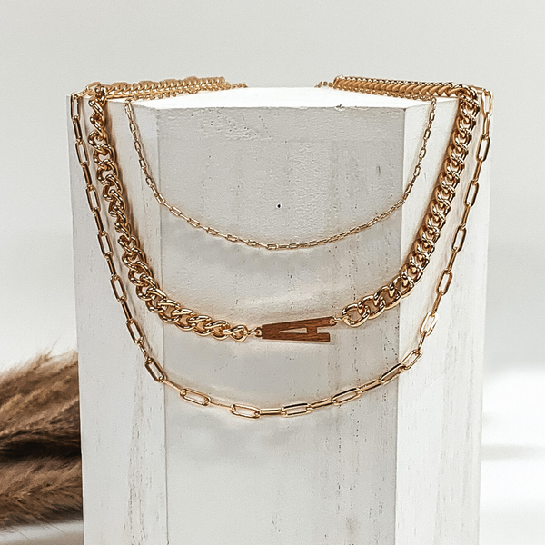 Initial Multi Chained Necklace Set in Gold