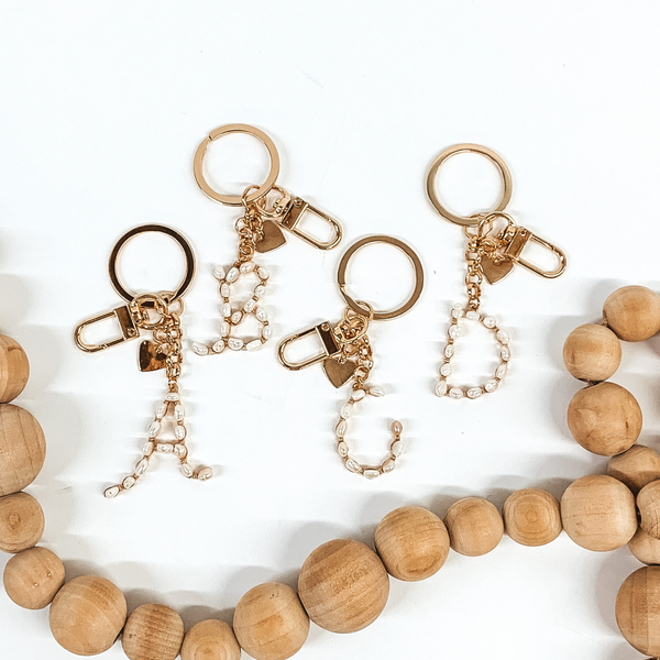 Gold Pearl Initial Key Chains