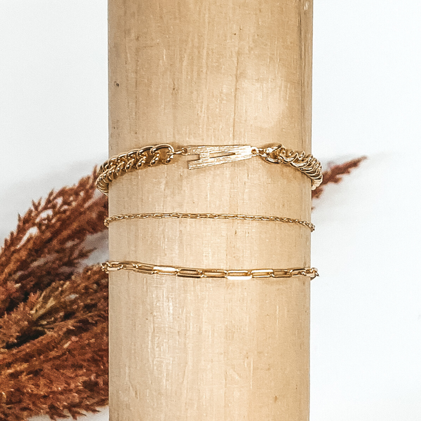 Initial Multi Chain Bracelet Set in Gold