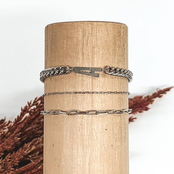 Initial Multi Chain Bracelet Set in Silver
