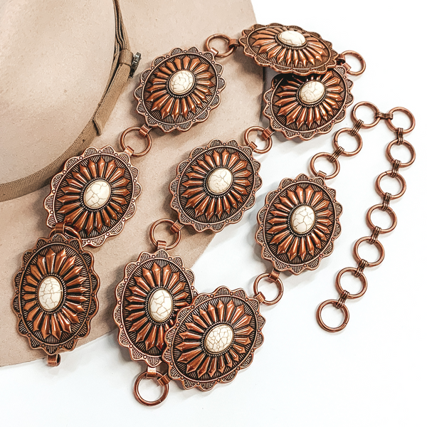Concho Belt with Center Ivory Stones in Copper