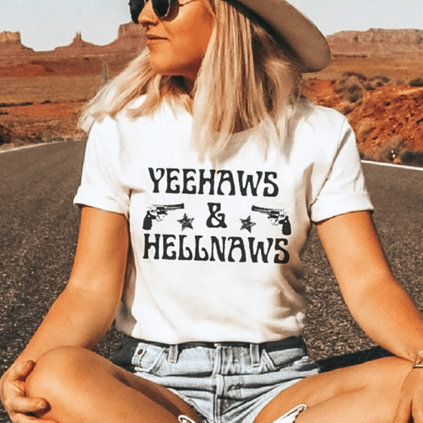 Yee Haws and Hell Naws Short Sleeve Graphic Tee in White