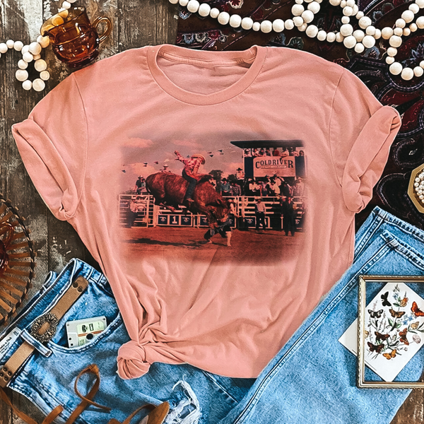 Ole HUD Vintage Bucking Bull Short Sleeve Graphic Tee in Desert Rose Pink