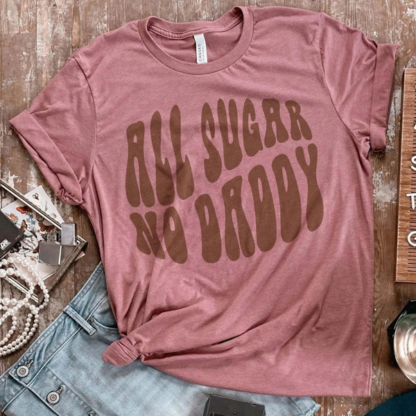 All Sugar, No Daddy Groovy Short Sleeve Graphic Tee in Mauve Pink