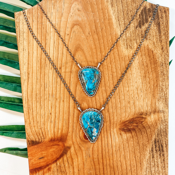 Merle House | Navajo Handmade Sterling Silver Necklace with Kingman Turquoise Triangle Pendant