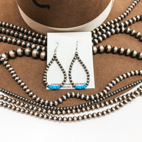 Mason Lee | Navajo Handmade Sterling Silver Navajo Pearl and Turquoise Teardrop Earrings