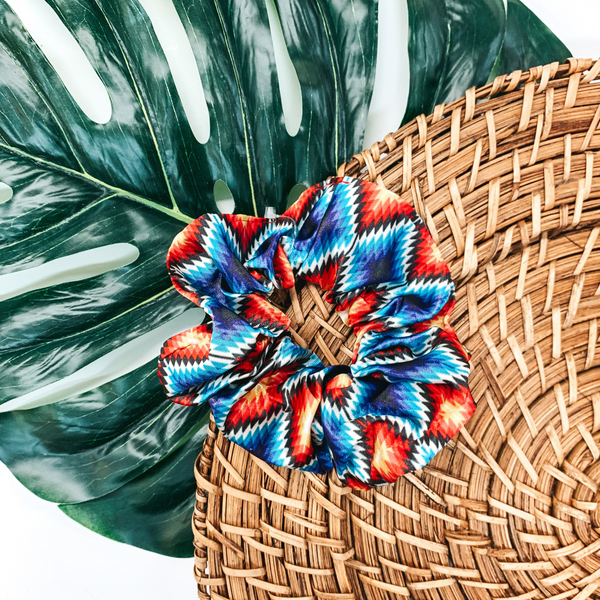 Aztec Design Scrunchie in Blue and Red