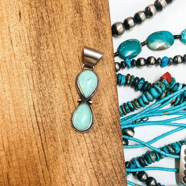 Tim Smith  | Navajo Handmade Sterling Silver Pendant with Double Sonoran Turquoise stone