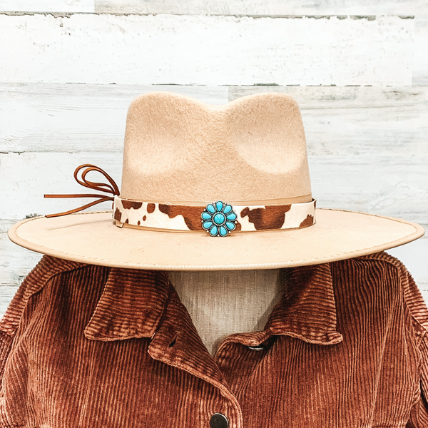 Back Road Chillin Cow Print Hat Band in Brown/Turquoise