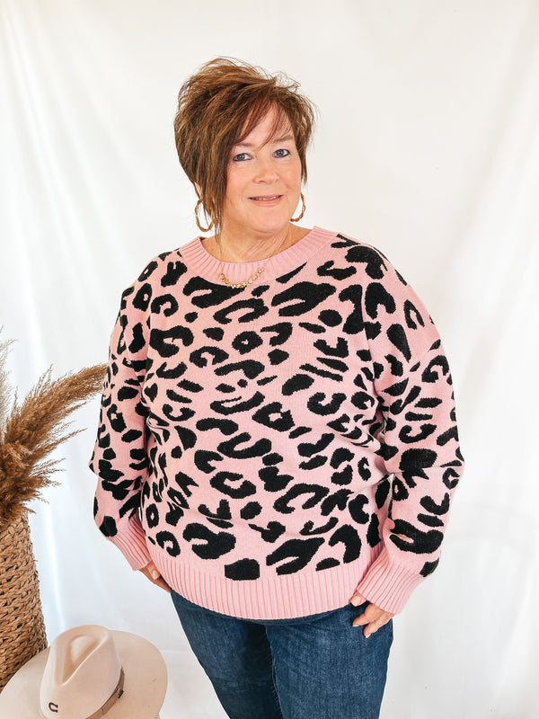 Cuffing Season Long Sleeve Leopard Sweater in Pink