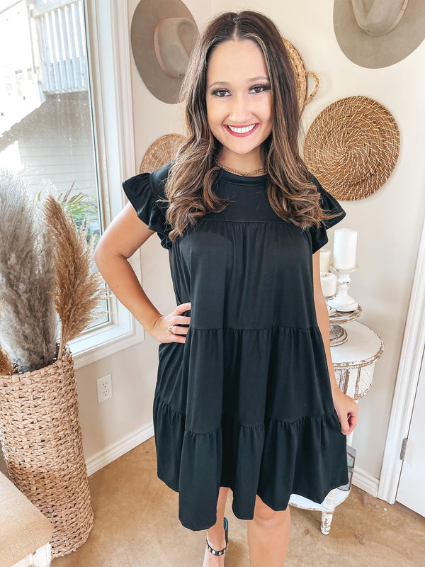 Instant Attraction Solid Ruffle Tiered Dress in Black