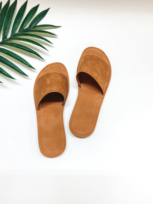 Passing By Single Strap Slide On Sandals in Tan