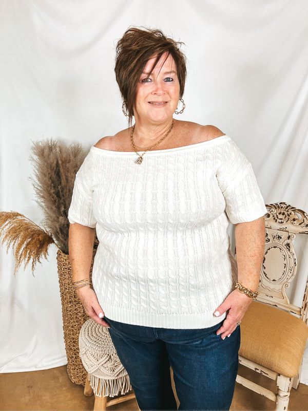 Day Date Short Sleeve Sweater with Scoop Neckline in Ivory