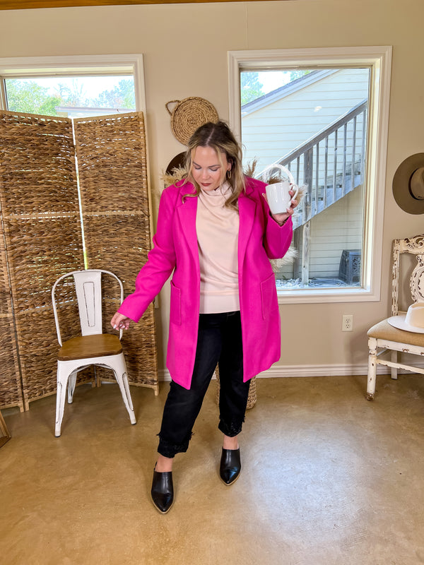 European Holiday Open Front Coat in Hot Pink