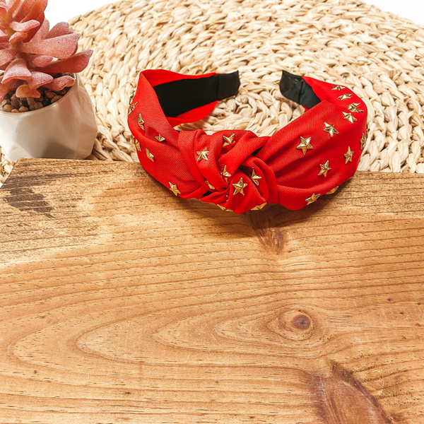 Gold Star Detailed Headband in Red