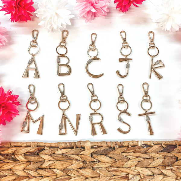 Gold and Crystal Detailed Initial Keychains