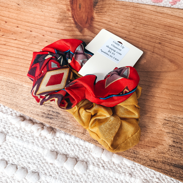 3 for $10 | Set of Two | Aztec and Solid Scrunchie Set