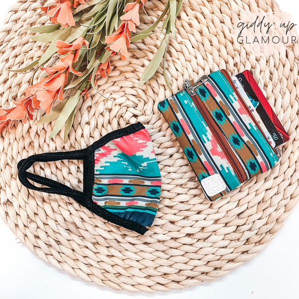 Packed with Style Aztec Mini Versi Bag with Face Covering Included in Coral and Teal