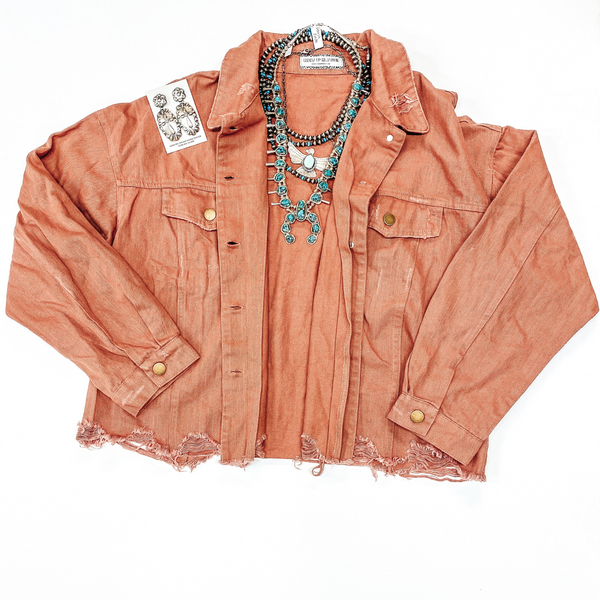 Plus Size | Admire Me Cropped Button Up Denim Jacket in Cinnamon