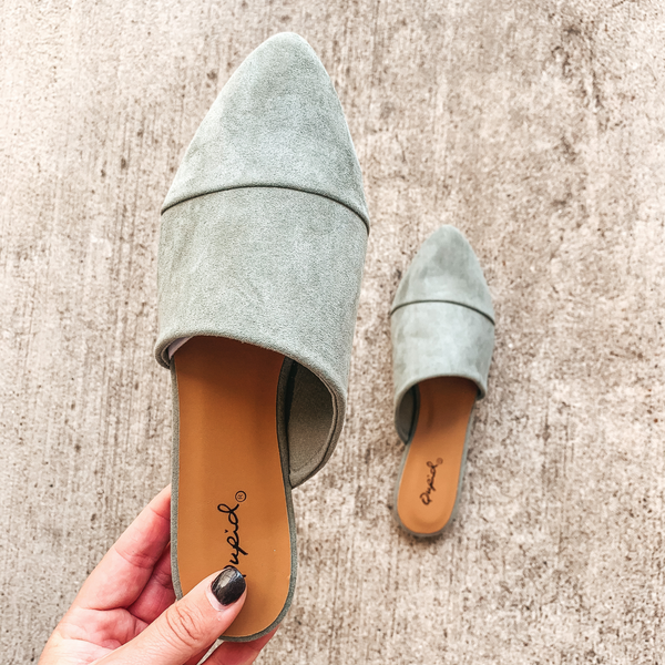 Charming Touch Slide On Mule Flats in Khaki Suede