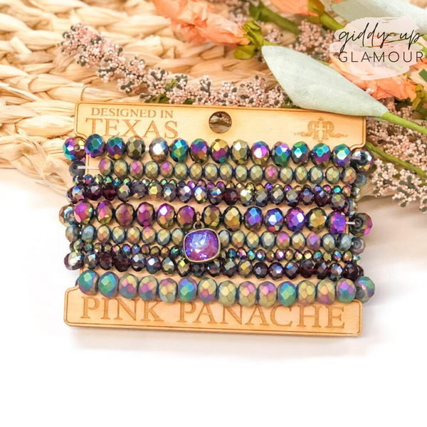 Pink Panache | Crystal Bracelet Set with Burgundy Delight Cushion Cut Crystal Pendant in Metallic Rainbow