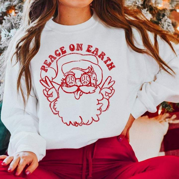 Peace on Earth Graphic Sweatshirt in White