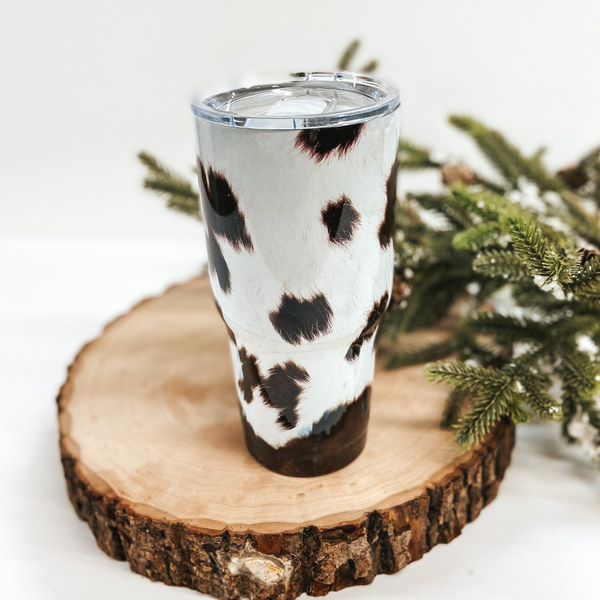Cow Print 30 Oz. Tumbler in Brown and White