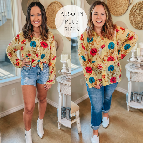 Be a Wildflower Floral Button Up Blouse with Collar in Honey Yellow