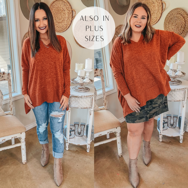 My Softer Side Long Sleeve Poncho Brushed Hacci Top in Rust