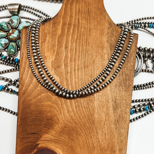 Mason Lee | Navajo Handmade Three Strand Sterling Silver Navajo Pearl Necklace | 19 Inches