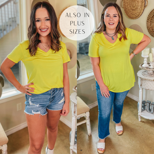 It's That Simple Solid V Neck Tee in Yellow