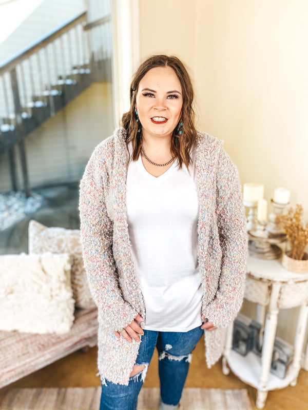 Cotton Candy Dreams Hooded Cardigan with Multi Stitching in Grey